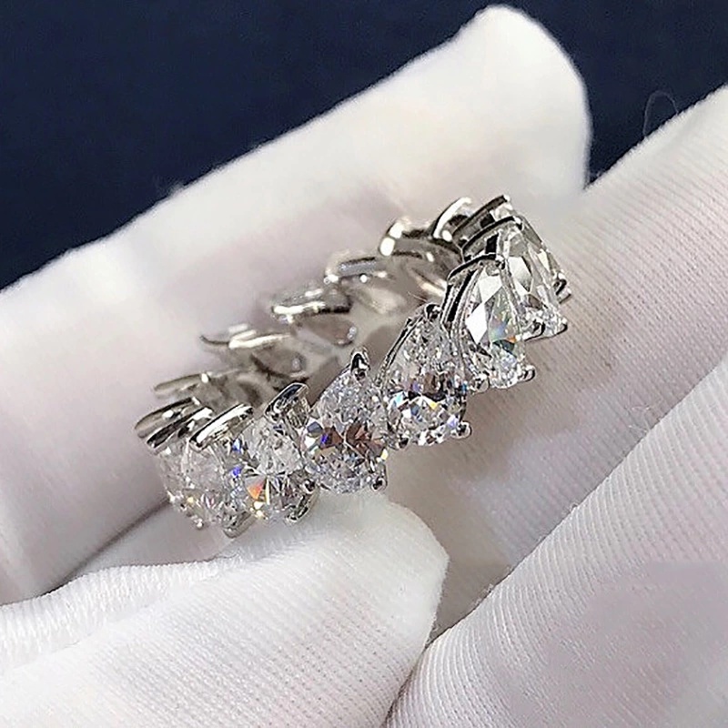 925 Sterling Silver Dropshaped Cut Row Diamond Platinu Moissanite Engagement Wedding Band rings for Women Gift192Q