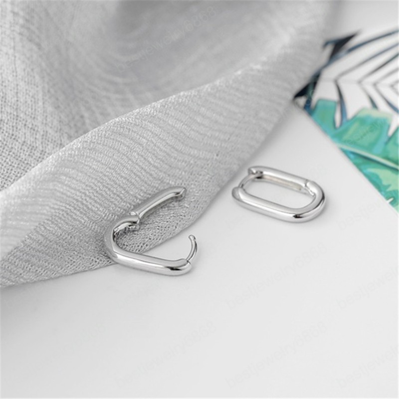 New S925 Silver Color Retro Metal Geometric U-shaped Oval Small Stud Earrings for Women Girls Jewelry