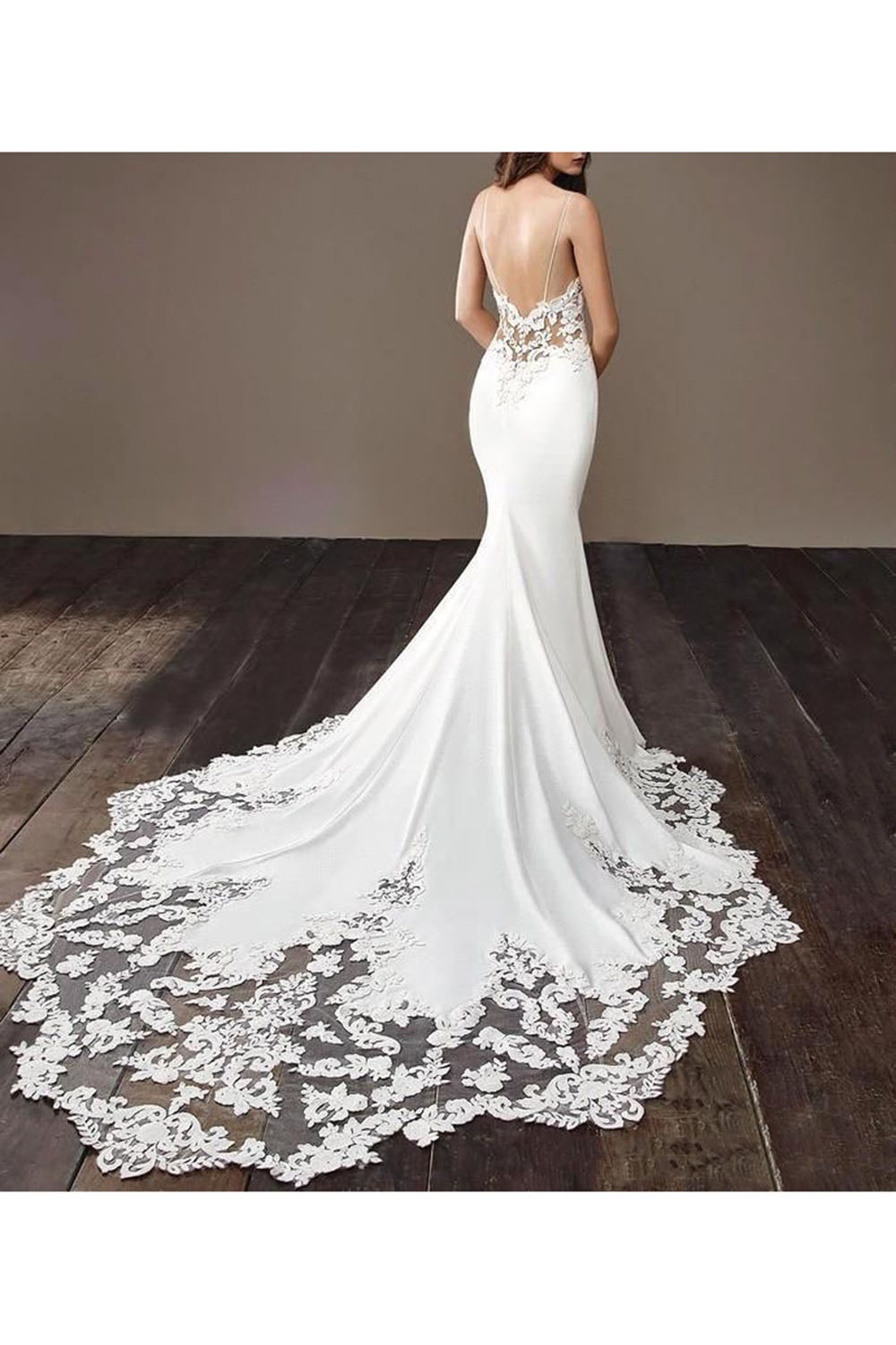 Spaghetti Straps Mermaid Beach Wedding Dresses Satin Lace Applique Sweep Train Boho Bridal Gowns robes de marie BM0968 Free shipping