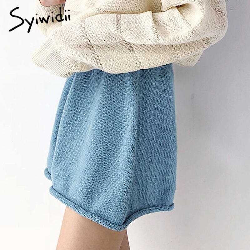 Syiwidii Spandex Shorts for Women High Waisted Sweatshorts Stretch Knitting Summer Fashion Bottoms Solid Gray Blue White 210714