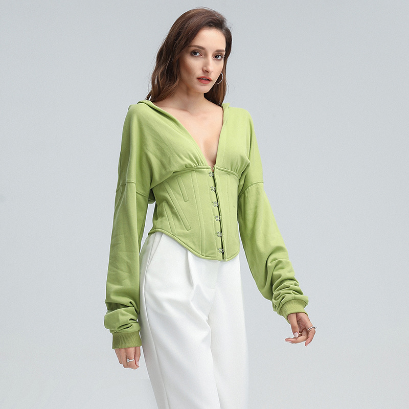 TWOTWINSTYLE Drawstring Bandage Sweatshirt For Women V Neck Long Sleeve Tunic Lace Up Casual Sweatshirts Female Fall New 201212