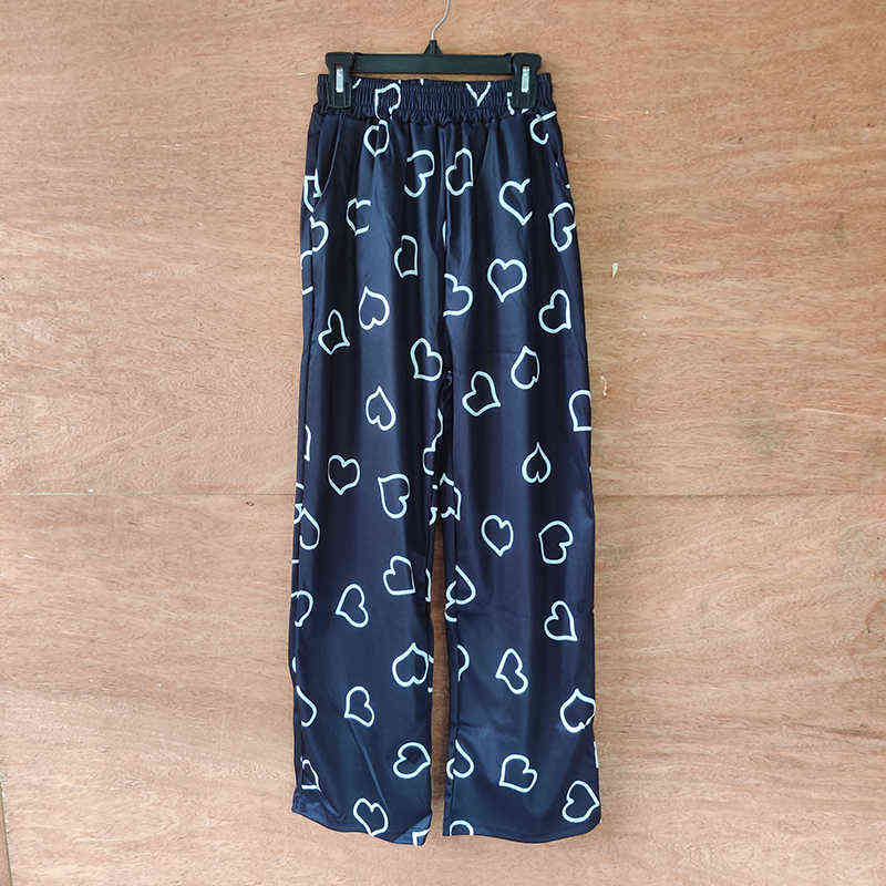 MINGLIUSILI Hip Hop Wide Leg Pant Vintage Korean Style Trousers Women Fashion Spring Harajuku Heart Print Pants 211124