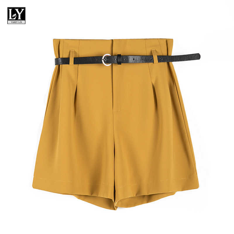LY VAREY LIN Spring Summer Casual Female Wide Leg Loose Streetwear Shorts Women High Waist Solid Color with Belt 210526