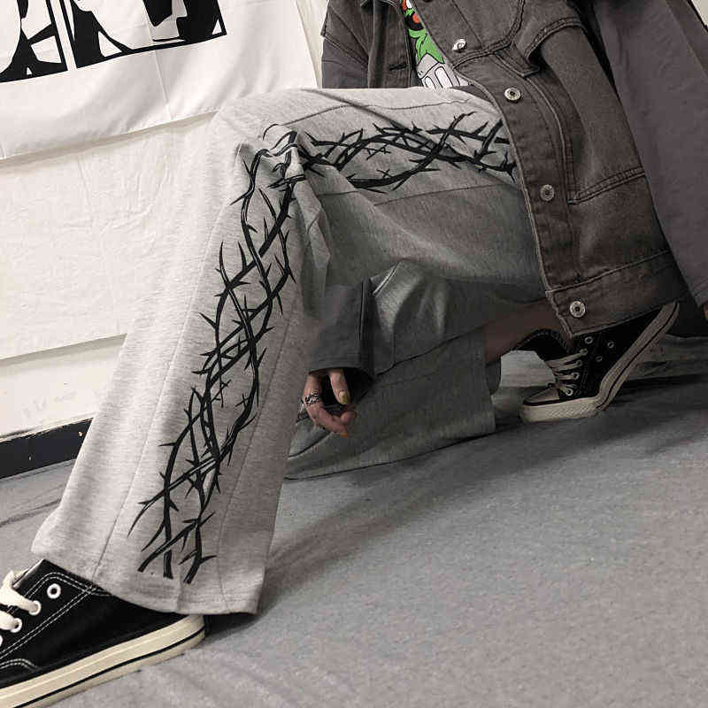 HOUZHOU Pants Women Printed Loose Unisex Couples Trousers Harajuku Streetwear Hip Hop Vintage Korean Fashion Wide Leg 211115
