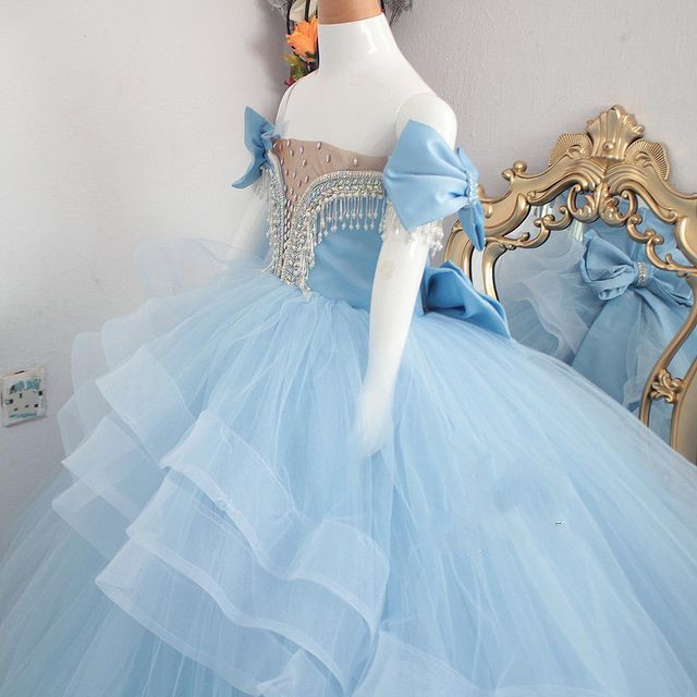 Crystals Beaded Flower Girl Dresses Ball Gown Tulle Little Girl Wedding Dresses Cheap Communion Pageant Dresses Gowns ZJ756