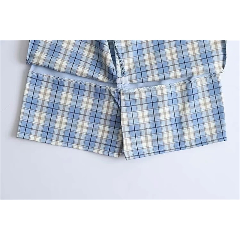 Women Split Details Plaid Mini Skirt with Under Shorts Mini Skort In Check T200113