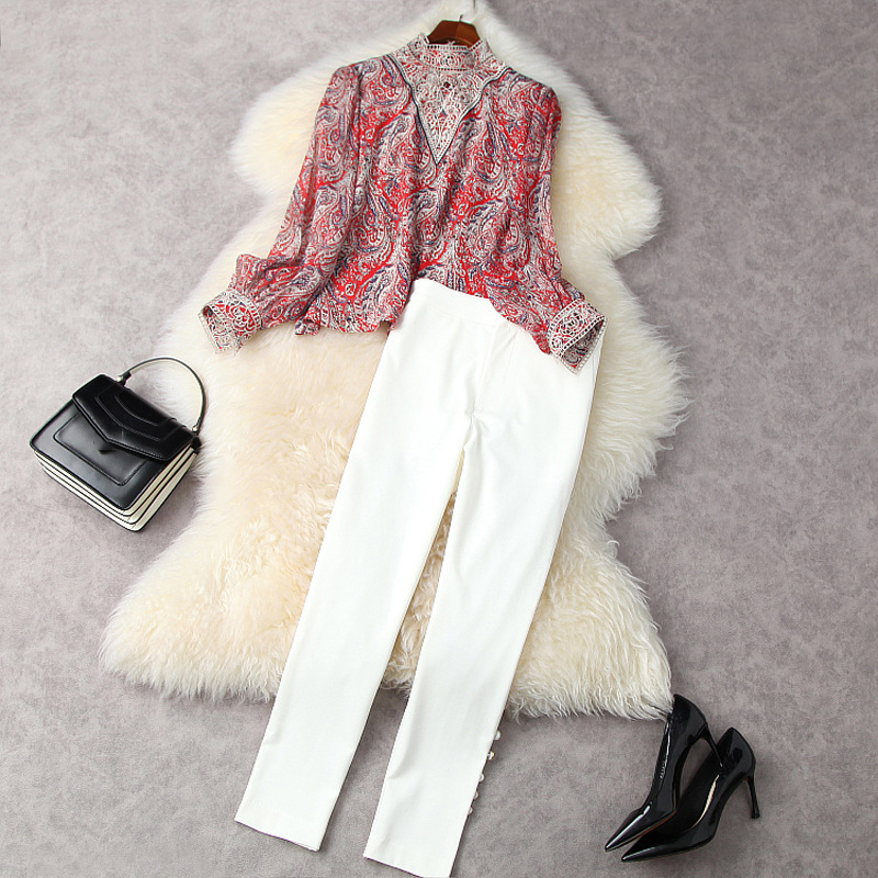 2021 Spring Long Sleeve Stand Collar Black / Red Paisley Print Embroidery Top + High Waist Pants Two Piece Suits 2 Pieces Set LM0311898, White
2021 Spring Long Sleeve Stand Collar Black / Red Paisley Print Embroidery Top + High Waist Pants Two Piece Suits 2 Pieces Set LM0311898, White