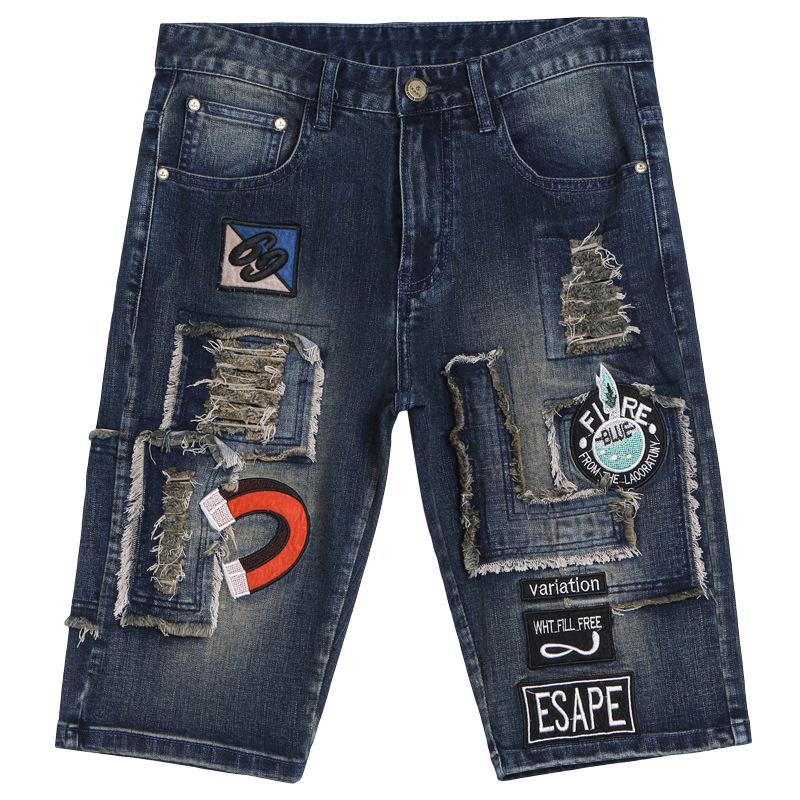 2021 New Ripped Denim Pants Men's Male Fashion Patch Motorcycle Trendy Embroidered Shorts Slim-fit Bae Breeches for Men F4ob, Blue 
2021 New Ripped Denim Pants Men's Male Fashion Patch Motorcycle Trendy Embroidered Shorts Slim-fit Bae Breeches for Men F4ob, Blue