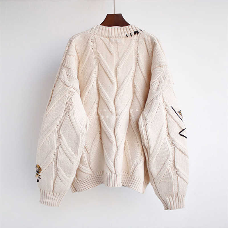 Winter Clothe Sweater Cardigan Casual Y2k Style Letter Embroidery s Loose Short Knit Top Coat 210914