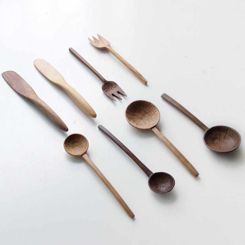 Wood Dinnerware Set Cutlery Spoon Fork Buttler Knife Eco Friendly Table Set Black Walnut/cherry Wood Spoon and Fork