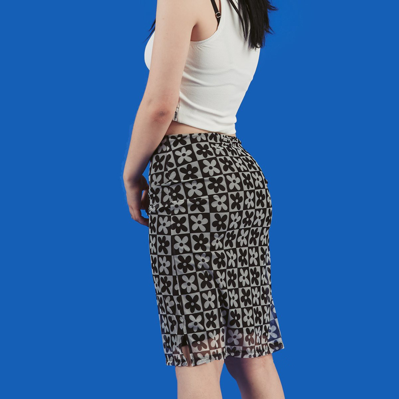 Chic Street Girls Y2k Style Daisy Skirt Women 90s Vintage Mesh Midi Skirts Female Harajuku High Waist Sexy Bodycon Skinny Skirt 210309