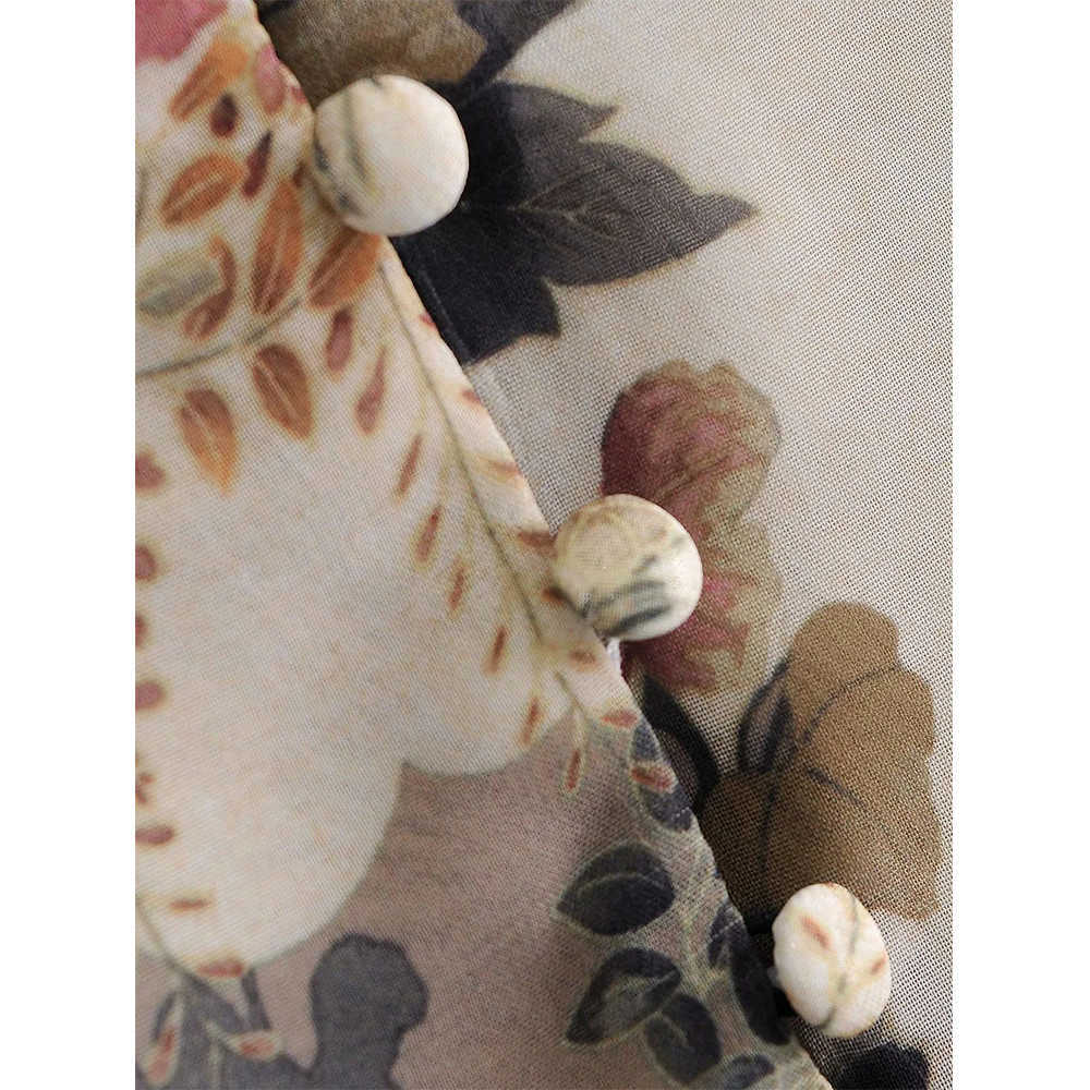 Women Dress Printed V-neck Long Puff Sleeves Lined Vintage Casual Short Dress Woman Dresses 210709