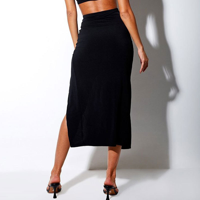 Black Drawstring Split Side Women's Skirts High Waist Sexy Pencil Skirt Female 2021 Summer Elastic Casual Sport Ladies Bottoms 210309