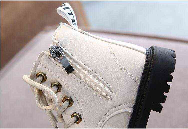 Autumn/Winter Children Boots Boys Girls Leather Martin Boots Plush Fashion Waterproof Non-slip Warm Kids Boots Shoes 21-36 211108