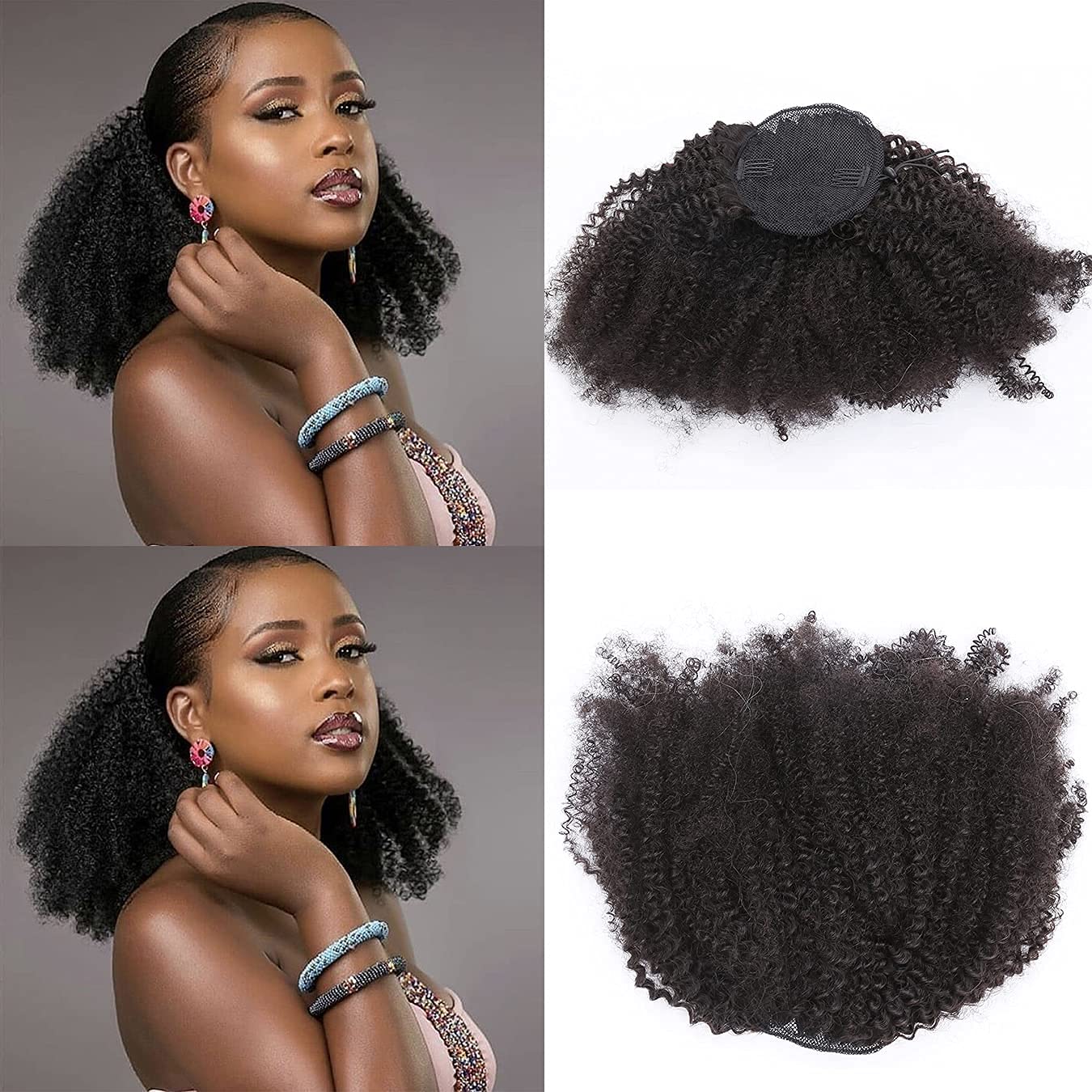 Afro Kinky Curly 3C 4A Human Hair Ponytail With Drawstring Kinki Pony tail Natural hairpiece Extensions Ponytails For American and Africa Black Women 