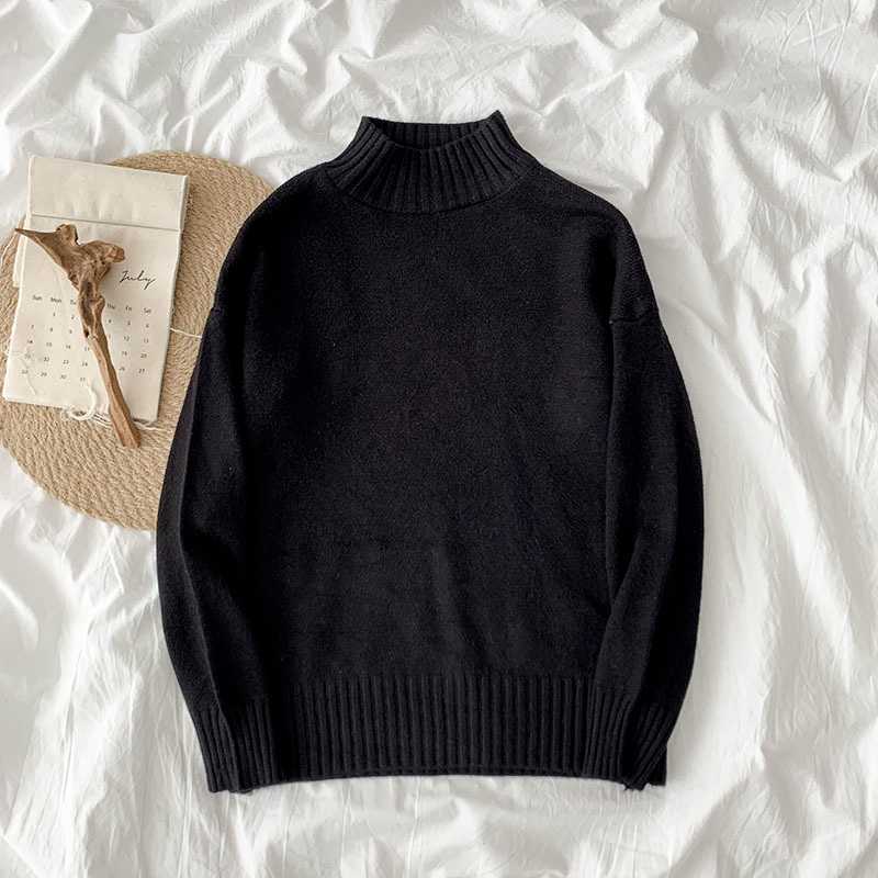 Women Casual Sweater Spring Autumn Half-high Collar Long-sleeved Solid Knitted Top Woman Pullover Sweaters 211018