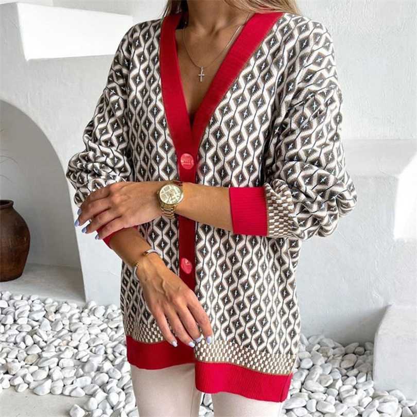 Knitted Sweater Houndstooth Cardigan Women V-Neck Long Sleeve Loose Casual Tops Lady Clothes Lattice Single-Breasted Buttons 211018, Khaki 003
Knitted Sweater Houndstooth Cardigan Women V-Neck Long Sleeve Loose Casual Tops Lady Clothes Lattice Single-Breasted Buttons 211018, Khaki 003
