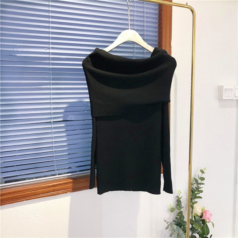 Spring Autumn off Shoulder Women Sweaters Elegant Vintage Knitted Solid Jumper High Stretch Top C-077 210218