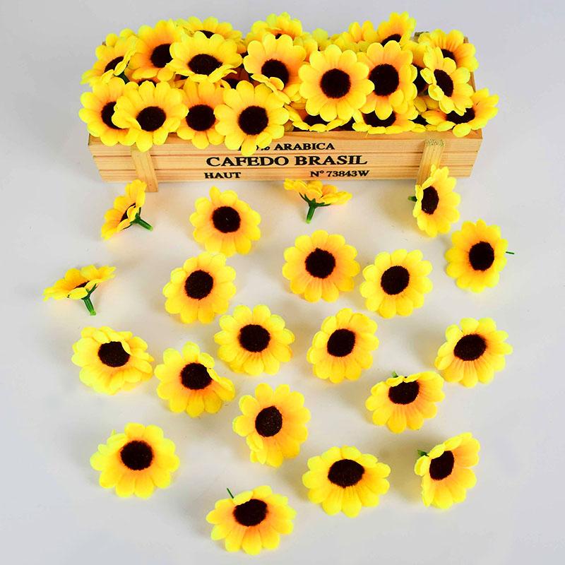 4.5cm warm yellow sunflower heads silk artificial fake flower handmade wreath craft wedding supplies