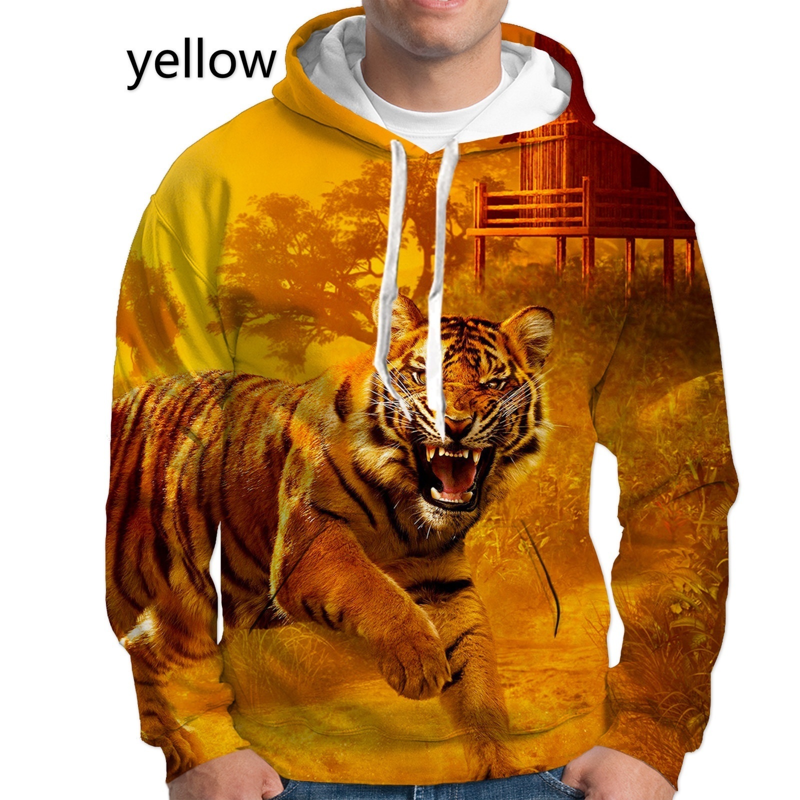Mens Fashion Hoodies Sweatshirt Tiger 3D Printed White Black Hooded Casual Cool Sudaderas Hombre 201127