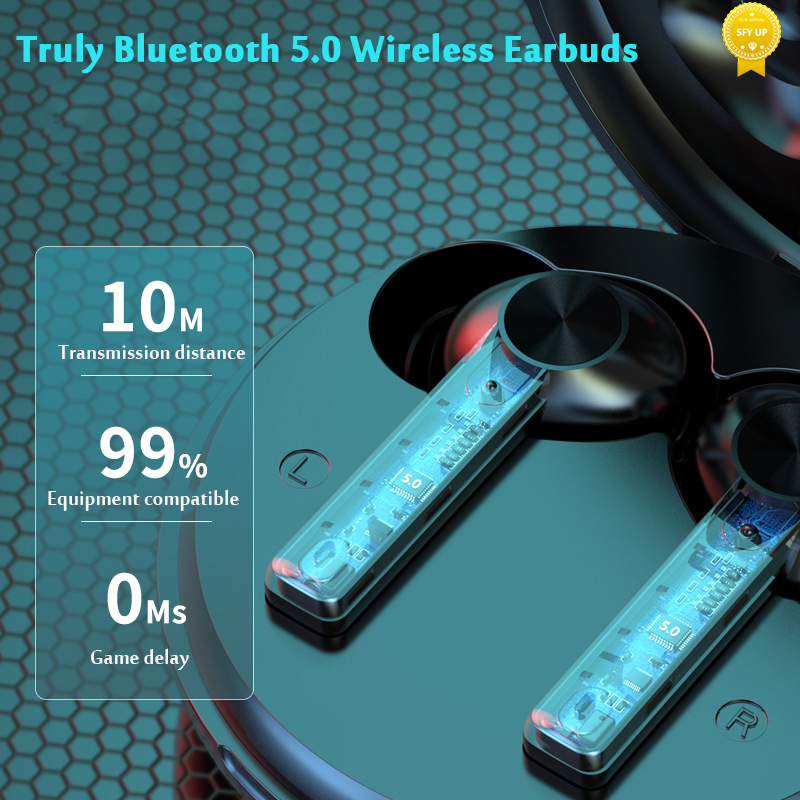 B16 TWS Bluetooth 50 Earphones Wireless Headphones Bass Stereo Sports Waterproof Earbuds for Android IOS LED Display with Round C