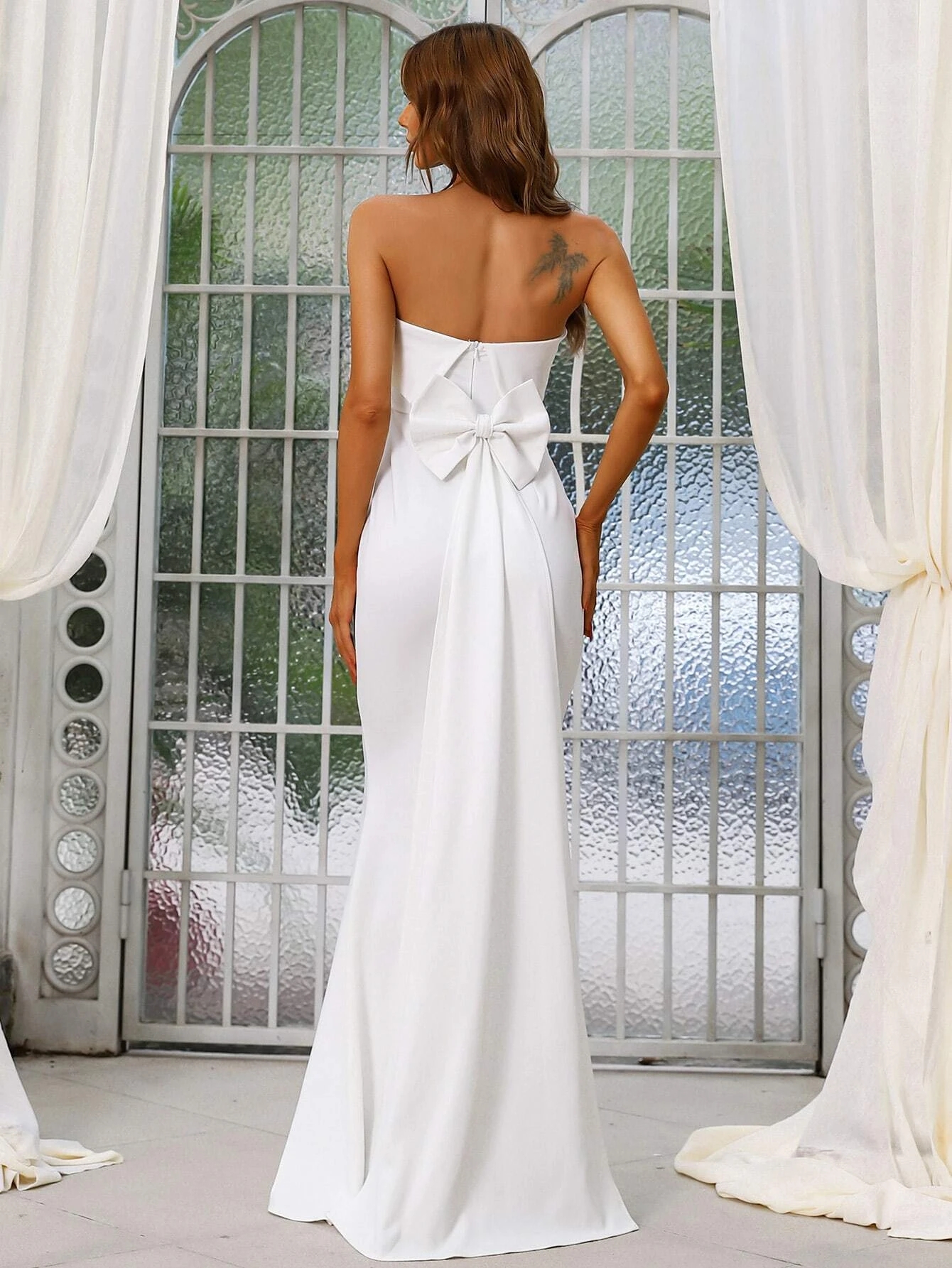 New Strapless Mermaid Wedding Dress 2022 Simple Soft Satin Summer Backless Bridal Party Gowns Bow Back robe de mariage vestidos