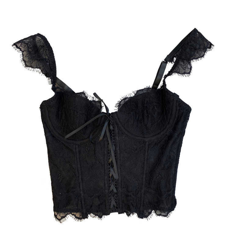 DEAT Women Lace Shoulder Strap Braided Straps Vest Sexy Solid Color Fashion temperament Spring Summer 11D1620 210709