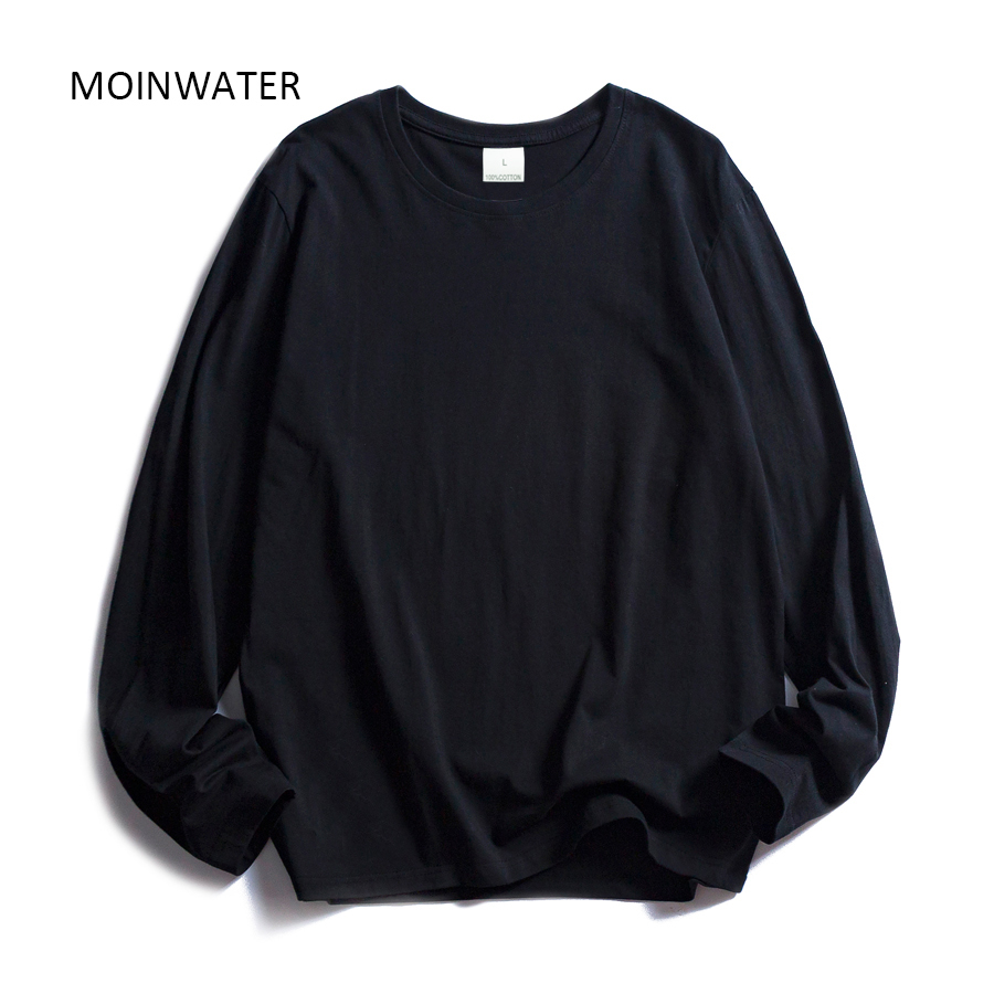 MOINWATER Women O-neck Long Sleeve T shirts Lady White Cotton Tops Female Soft Casual Tees Women's Black T-shirt MLT1901 210302