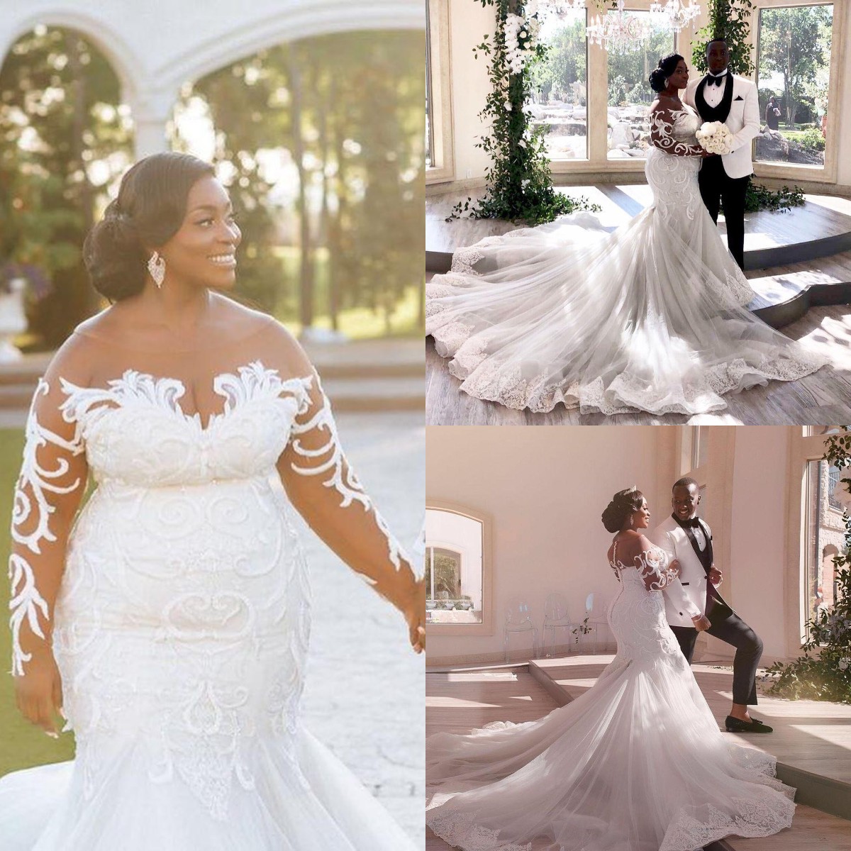 African Plus Size Mermaid Wedding Dresses Bridal Gowns Illusion Long Sleeves Jewel Neck Button Back Lace Appliqued vestido de noiva, Ivory
African Plus Size Mermaid Wedding Dresses Bridal Gowns Illusion Long Sleeves Jewel Neck Button Back Lace Appliqued vestido de noiva, Ivory