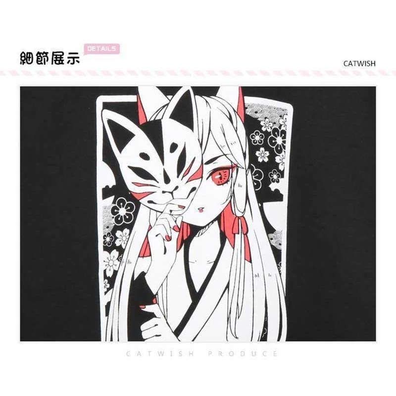NiceMix Japanese Lolita Vintage Harajuku Anime Fox Print Lace-up Long Sleeve Hoodie Shirts Dark Girl Punk Street Sweatshirt Tops T200730