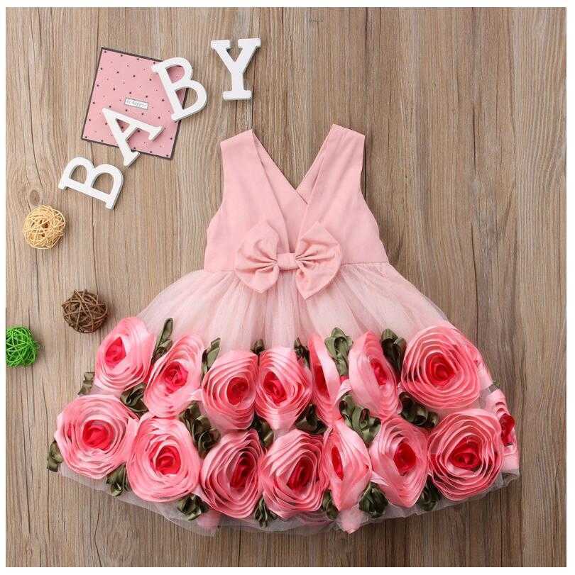 ins toddler girls floral applique lace dress Halloween children bows sleeveless flower fairy tale baby princess 210529