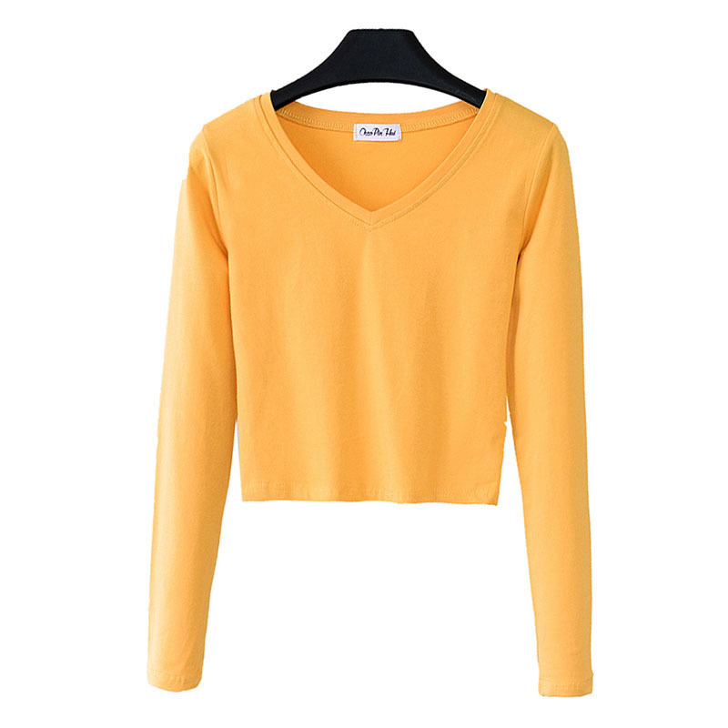 Autumn Large Sizes Cotton Women's Clothing V-Neck Long Sleeve Slim Base Short T-shirts Women Fashion Casual Street Ropa Mujer 210302