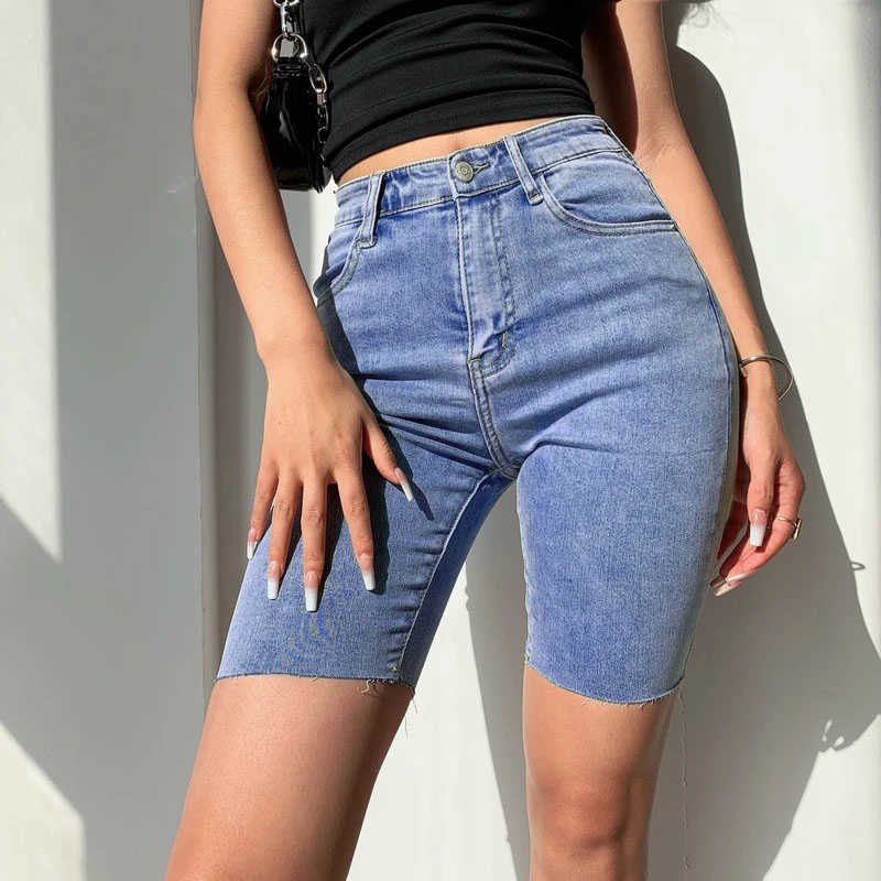 Genayooa Streetwear Skinny High Waist Shorts Jeans Feminino Summer Korean Push Up Biker Shorts Women Denim Plus Size 210611