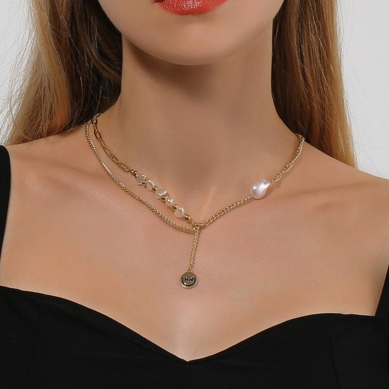 Chokers Fashion Gold Color Chains Choker Necklace Women Irregular Simulated Pearl Jewelry Necklaces Smile Fce Pendant
Chokers Fashion Gold Color Chains Choker Necklace Women Irregular Simulated Pearl Jewelry Necklaces Smile Fce Pendant