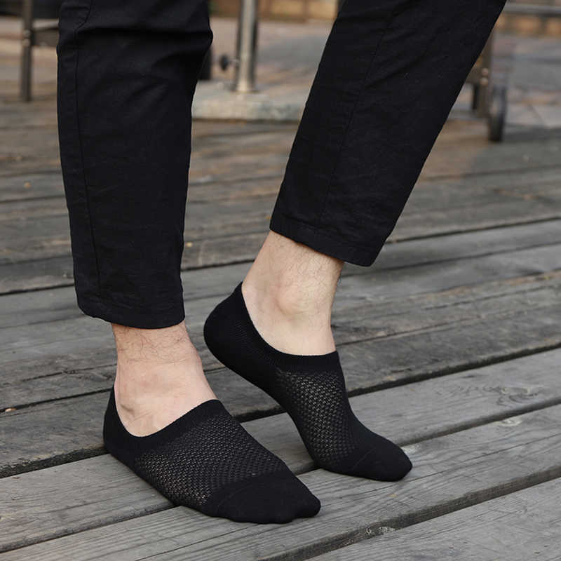 10 Pairs Bamboo Fiber Men's Socks Mesh Short Boat Socks Men No Show Low Cut Socks invisible Anti-slip Breathable Calcetines 210727