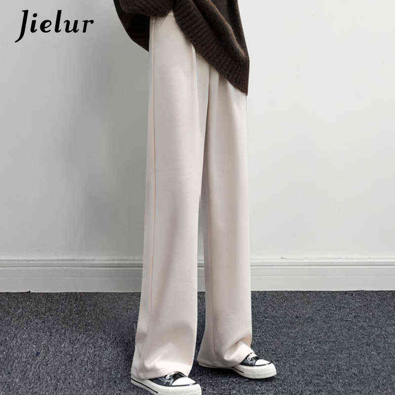 Jielur Korean Style Wide Leg Pants Women's Winter Loose Straight Female High Waist Fashion Black Woolen Trousers M-XXL 211115