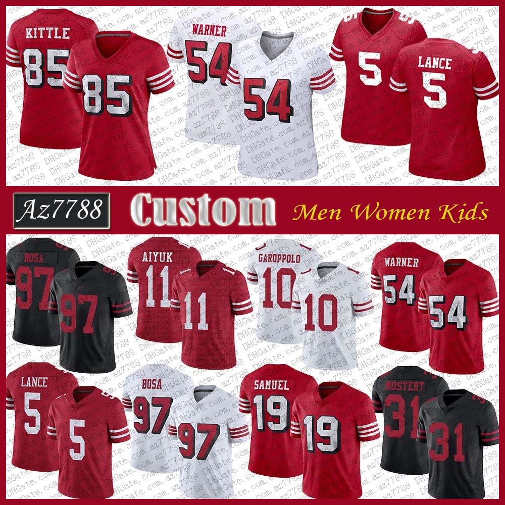 San 85 George Kittle 5 Trey Lance Francisco Custom Football jersey 54 Fred Warner 11 Brandon Aiyuk Nick Bosa Deebo Samuel Javon Kinlaw Jimmy Garoppolo Raheem Mostert, Shown
San 85 George Kittle 5 Trey Lance Francisco Custom Football jersey 54 Fred Warner 11 Brandon Aiyuk Nick Bosa Deebo Samuel Javon Kinlaw Jimmy Garoppolo Raheem Mostert, Shown