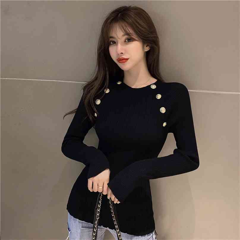 Golden button design feeling jacket female autumn retro long-sleeved round collar knitting render unlined upper garment swea 210602, Blue
Golden button design feeling jacket female autumn retro long-sleeved round collar knitting render unlined upper garment swea 210602, Blue
