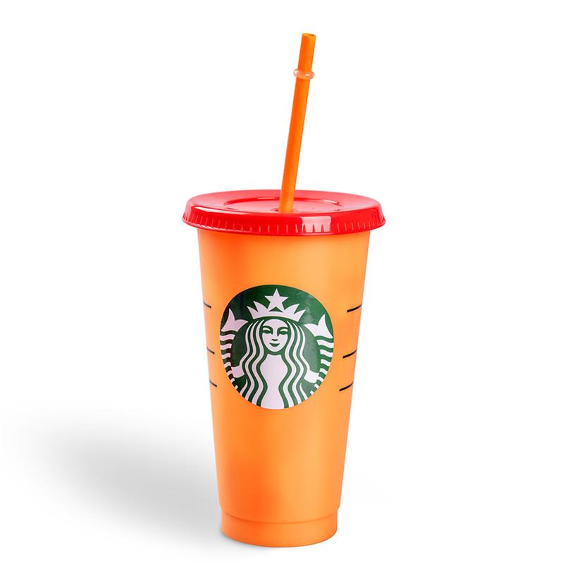 24OZ Color Change Tumblers Plastic Drinking Juice Cup With Lip And Straw Magic Coffee Mug Costom Starbucks color changing plastic cup fy4460