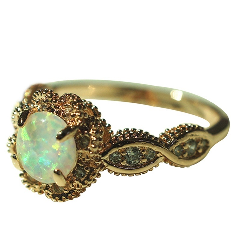 Gorgeous 14K Solid Gold Ring Rare Beautiful Fire Opal Diamond Jewelry Birthday Anniversary Gift Promise Cocktail for Women Size 6
