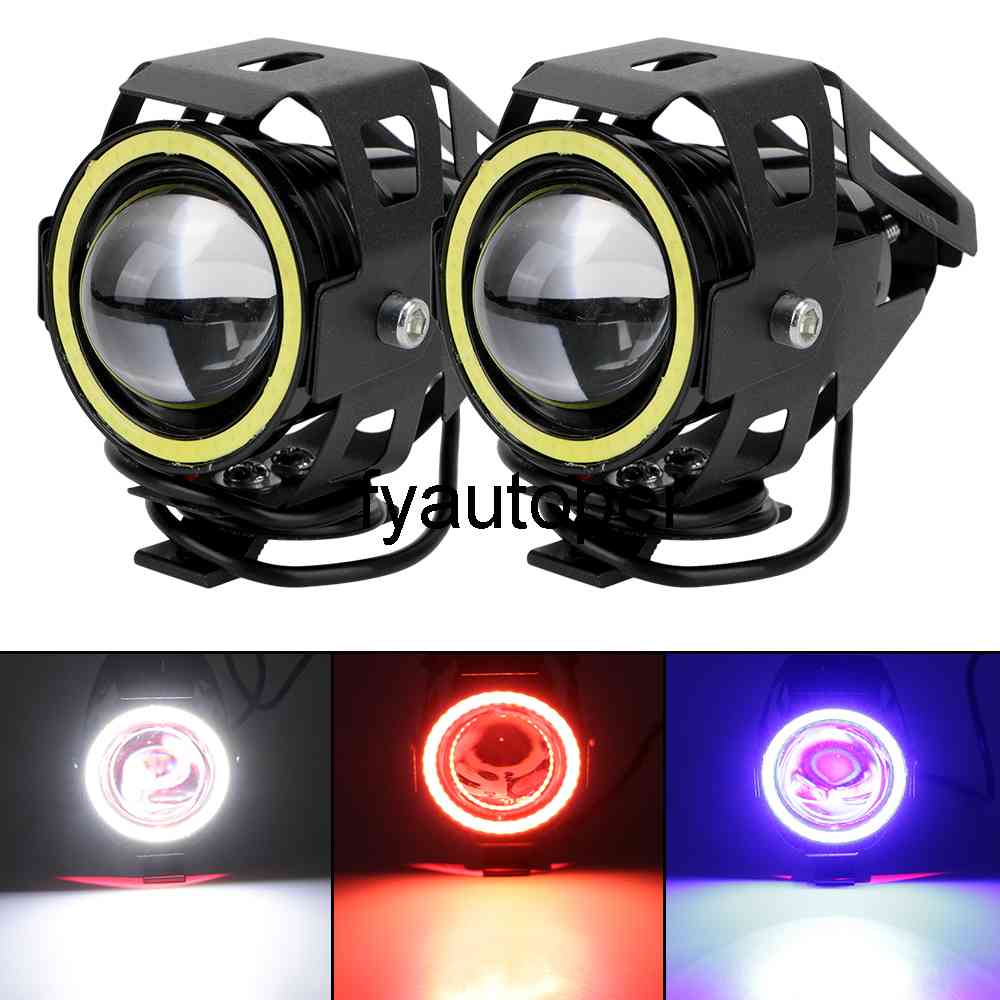 125W LED Motorcycle Angel Eyes U7 Headlamp Spotlights Universal 2Pcs/set Motorcycle Headlights Motorbike LED Auxiliary Lamp