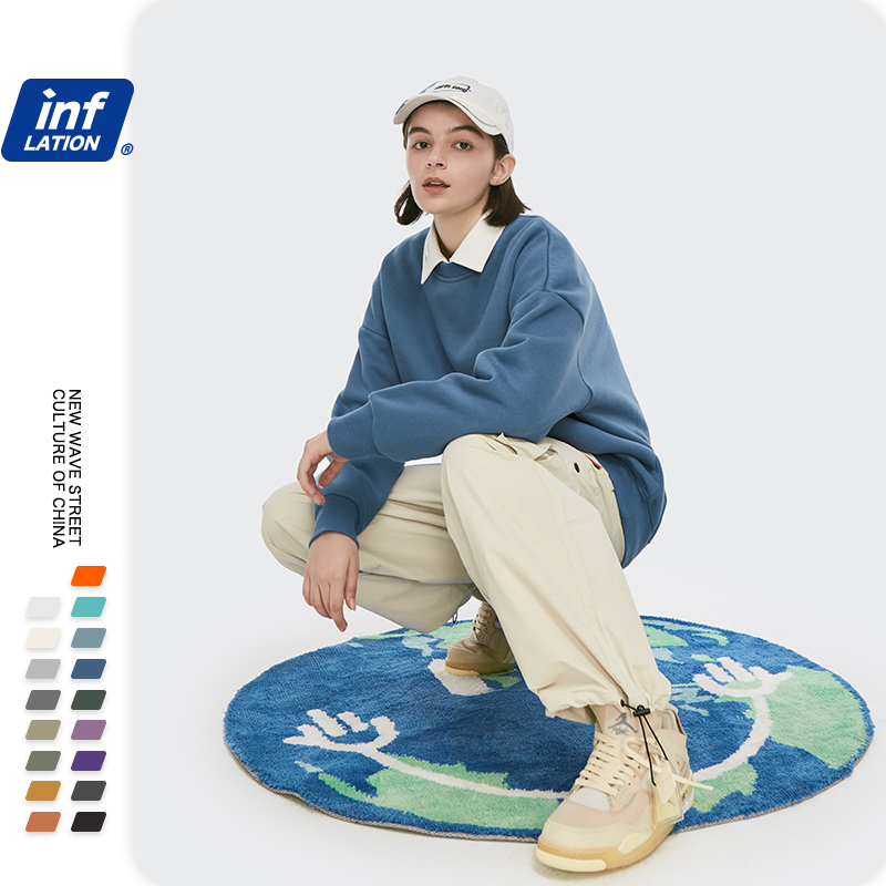 INFLATION Winter Mens Hip Hop Multi-colour Hoodies Velvet Fabrics Fleece Sweatshirts 8 Solid Color Winter Men Sweatshirts 166W17 201127