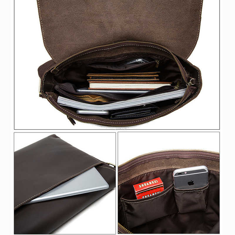 WESTAL Crazy Horse Leather Men's Briefcases Laptop Bag Office Bags for Men Cover Messenger Bags Men's Leather Bag Computer Bags 210809
