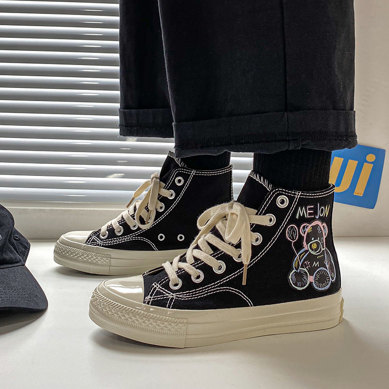 Painted Graffiti Tall/low Black Bear Top for Female Gothic Lolita Rents Above Apartments Woman Shoes Canvas Dk7t
Painted Graffiti Tall/low Black Bear Top for Female Gothic Lolita Rents Above Apartments Woman Shoes Canvas Dk7t