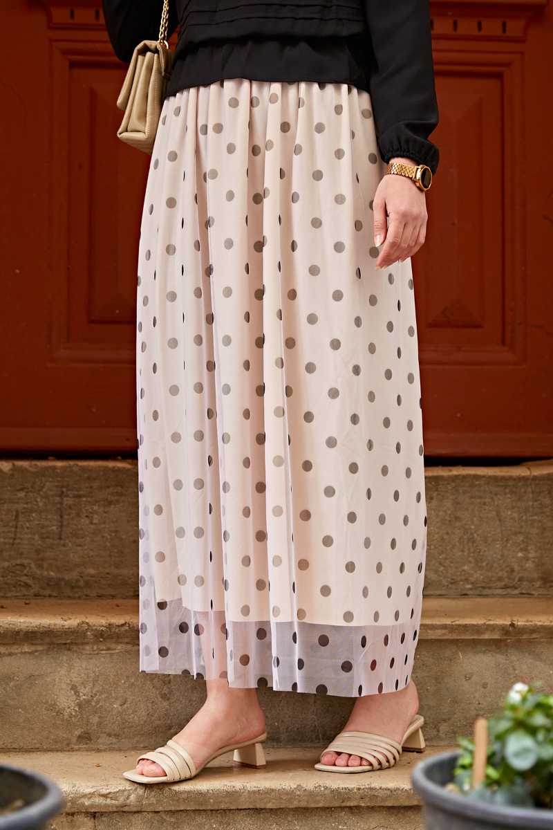 Skirts Polka Dot Tulle Skirt 2021 Woman Fashion, French, Light Skirt, Elastic Skirt,long, Maxi, Müslim, Hijab, Turkey, Woman's
