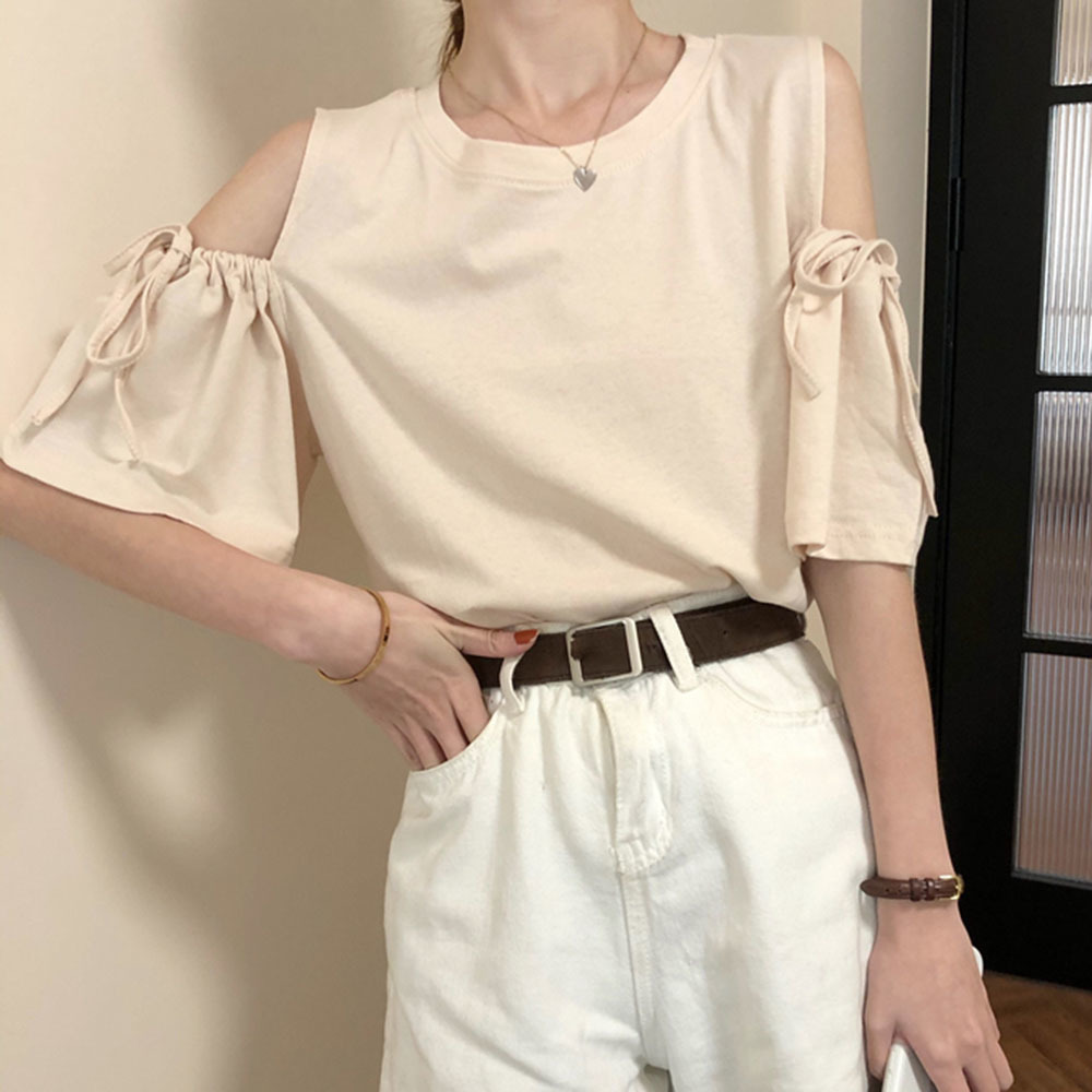 Summer White Cold Shoulder T Shirts Women Casual Cute Half Sleeve Top Tees Kawaii Ladies Solid Japan Korean Tshirt Woman Loose T200614