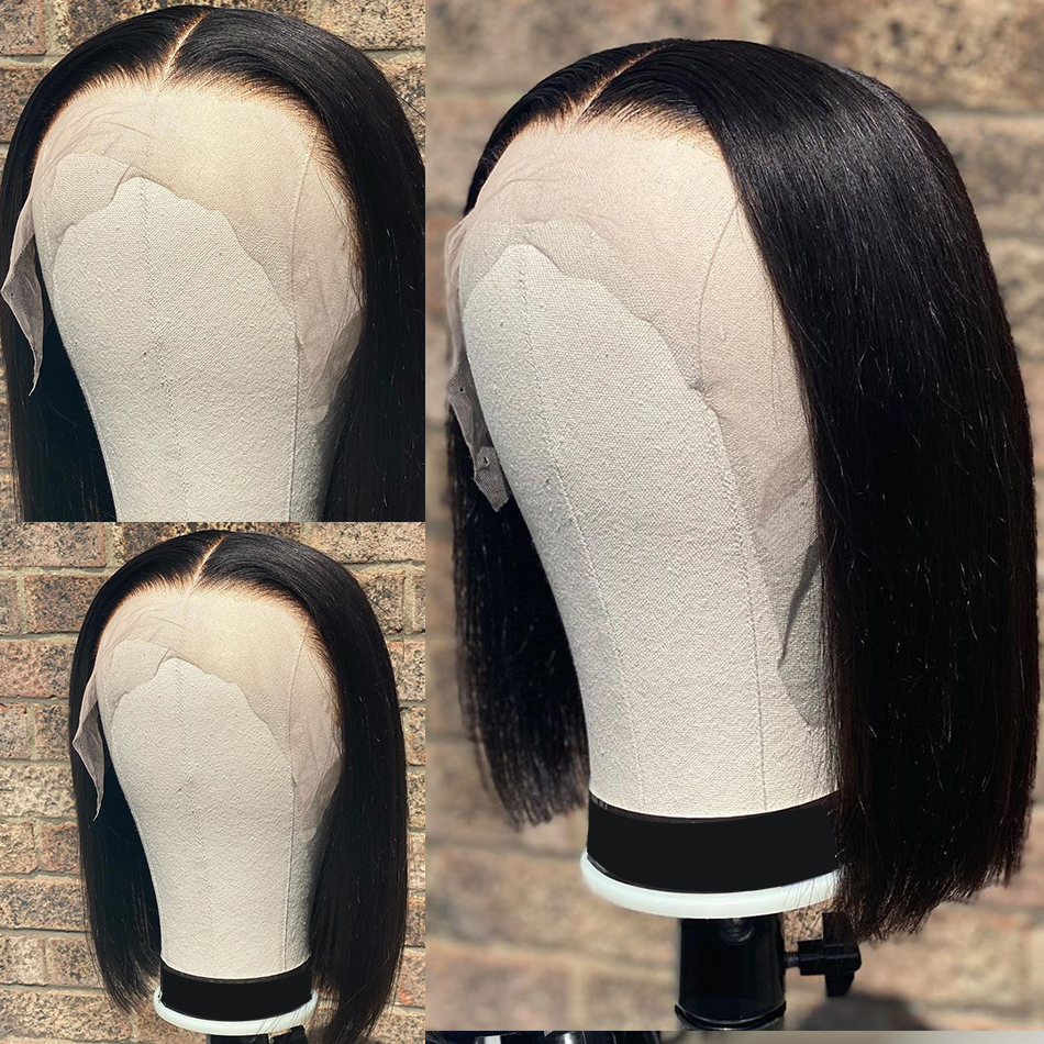 Short Bob Lace Front Brazilian Human Hair Wigs For Black Women Pre Plucked 13x4 Synthetic Straight HD Full Frontal Closure Wig