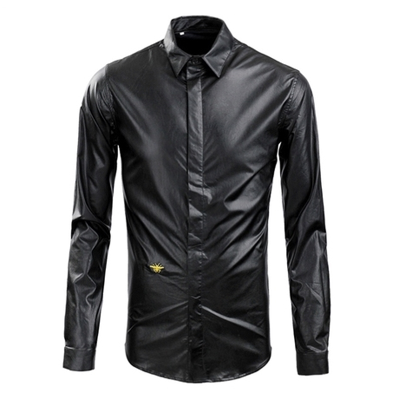 Men's T-Shirts Plus Size Brand Fashion Casual Leather Pu Shirt Small Bee Embroidery Male Slim Tops Long-sleeve Shirts Stage Costumes GRCQ, White;black
Men's T-Shirts Plus Size Brand Fashion Casual Leather Pu Shirt Small Bee Embroidery Male Slim Tops Long-sleeve Shirts Stage Costumes GRCQ, White;black