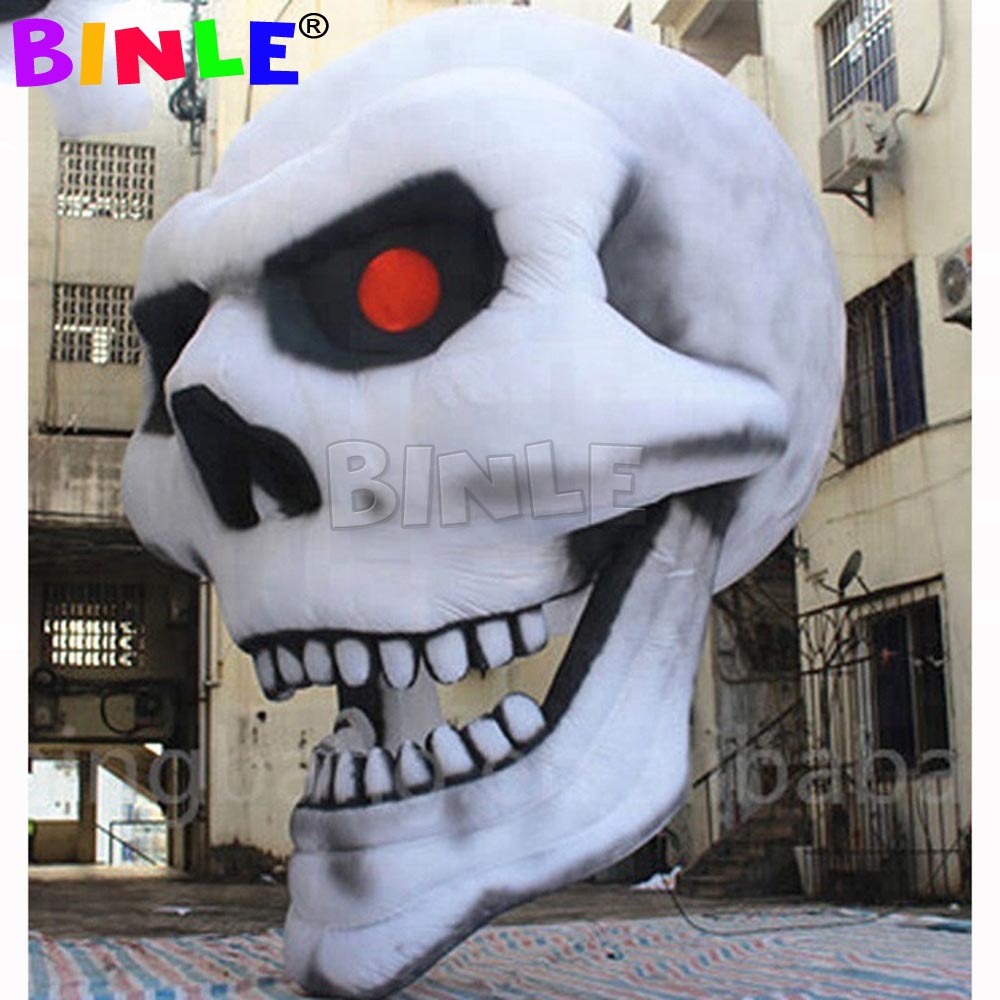 Crazy Halloween decoration giant inflatable skull head hanging skeleton model with internal blower for event stage advertising