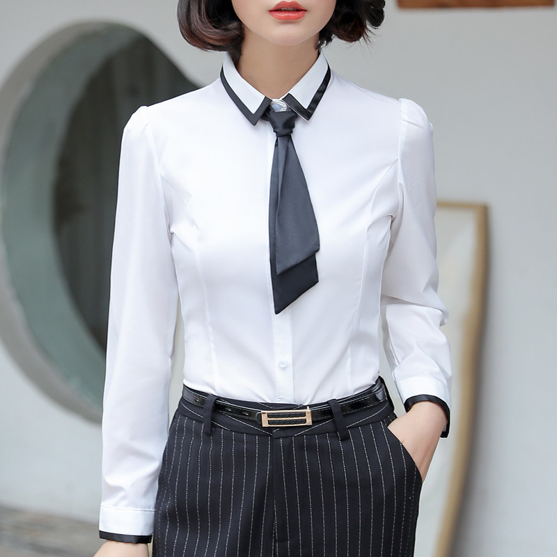New Fashion Women Shirt Autumn Formal Elegant Patchwork Tie Long Sleeve Slim Blouse Office Ladies Work Wear Plus Size Tops 210225
